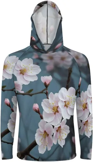 Sun Protection Shirt Long Sleeve Hoodie Cherry Blossom Lightweight Rash Guard Quick Dry Sun Shirt for Outdoor