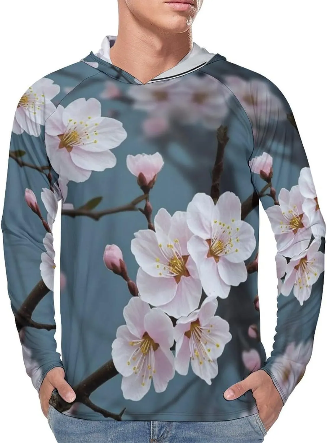 Sun Protection Shirt Long Sleeve Hoodie Cherry Blossom Lightweight Rash Guard Quick Dry Sun Shirt for Outdoor