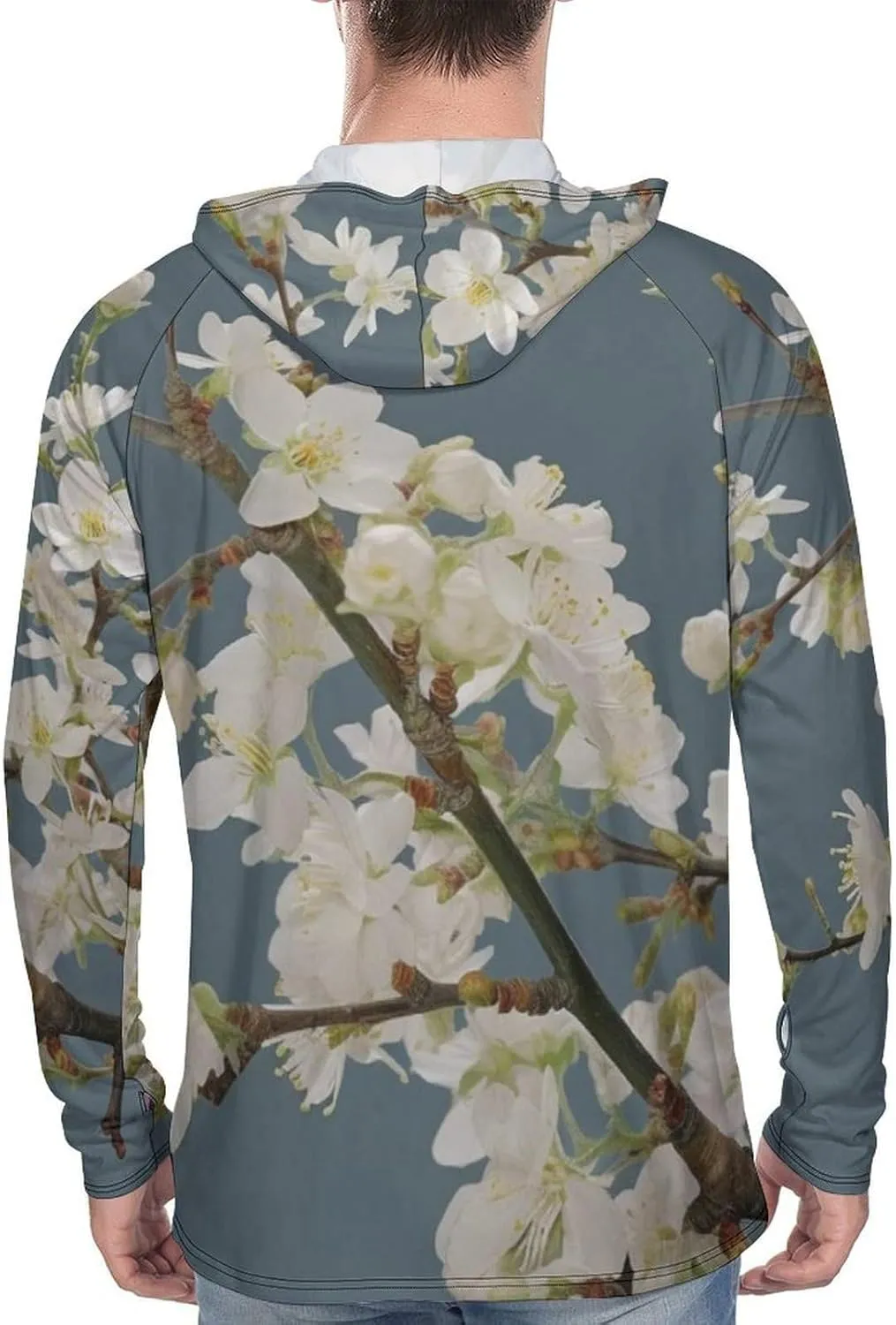 Sun Protection Shirt Long Sleeve Hoodie Cherry Plum Flowers Lightweight Rash Guard Quick Dry Sun Shirt for Outdoor
