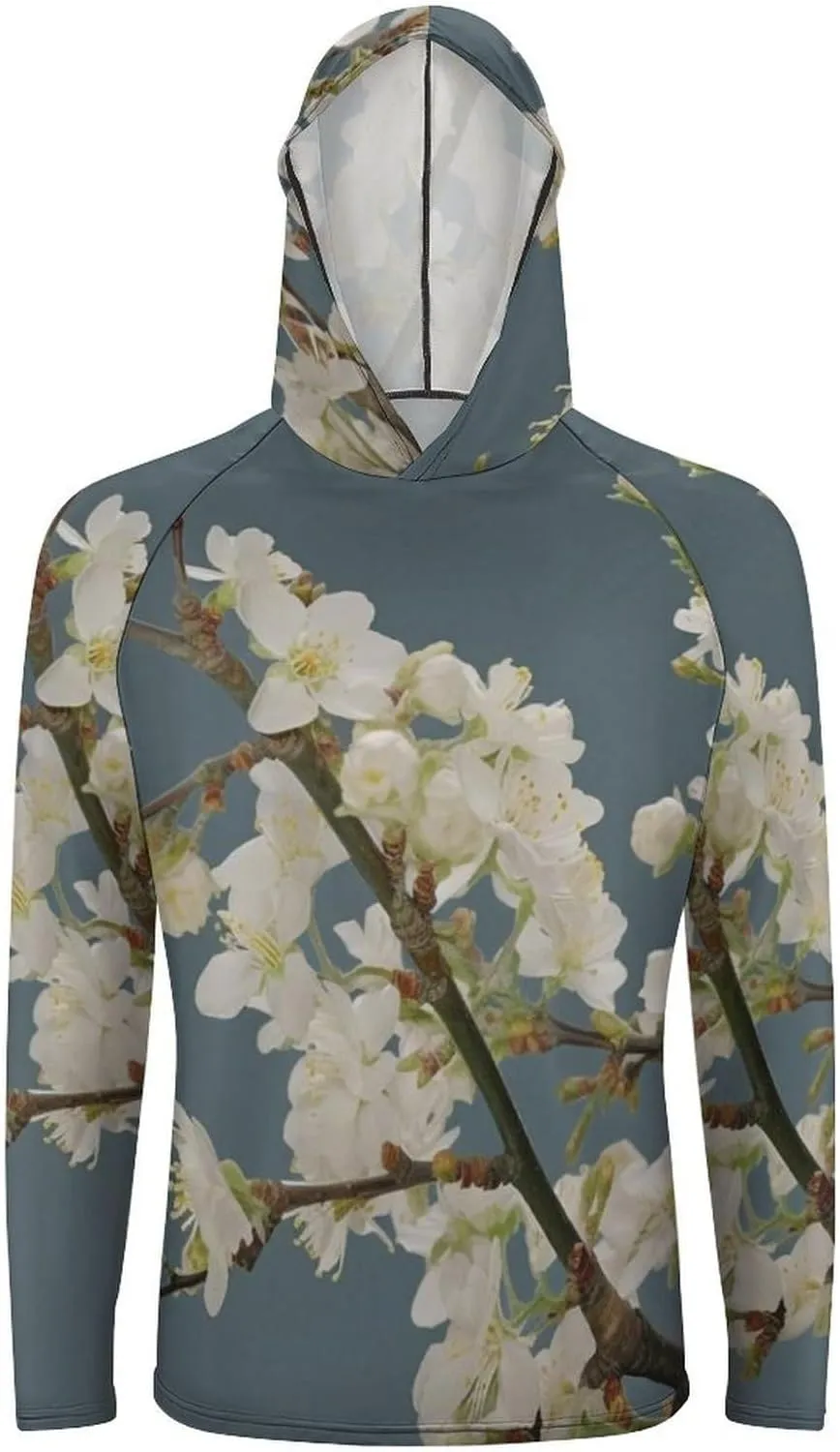 Sun Protection Shirt Long Sleeve Hoodie Cherry Plum Flowers Lightweight Rash Guard Quick Dry Sun Shirt for Outdoor