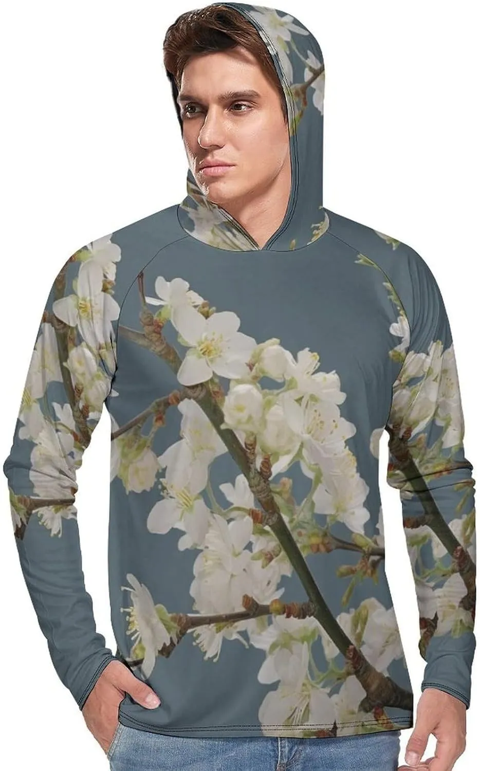 Sun Protection Shirt Long Sleeve Hoodie Cherry Plum Flowers Lightweight Rash Guard Quick Dry Sun Shirt for Outdoor