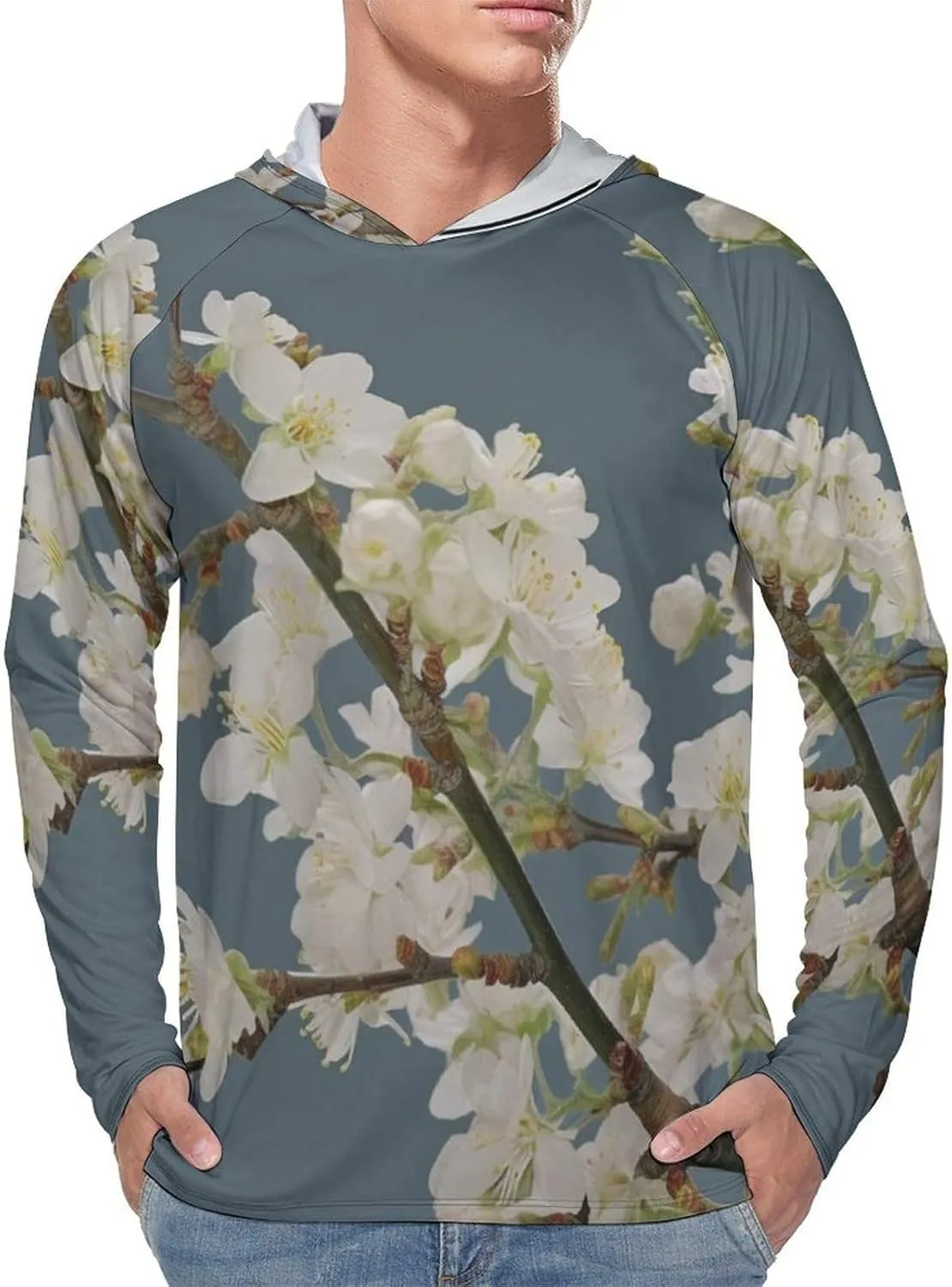 Sun Protection Shirt Long Sleeve Hoodie Cherry Plum Flowers Lightweight Rash Guard Quick Dry Sun Shirt for Outdoor