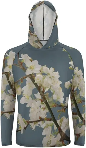 Sun Protection Shirt Long Sleeve Hoodie Cherry Plum Flowers Lightweight Rash Guard Quick Dry Sun Shirt for Outdoor