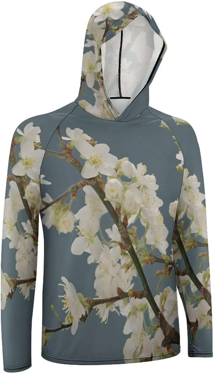 Sun Protection Shirt Long Sleeve Hoodie Cherry Plum Flowers Lightweight Rash Guard Quick Dry Sun Shirt for Outdoor