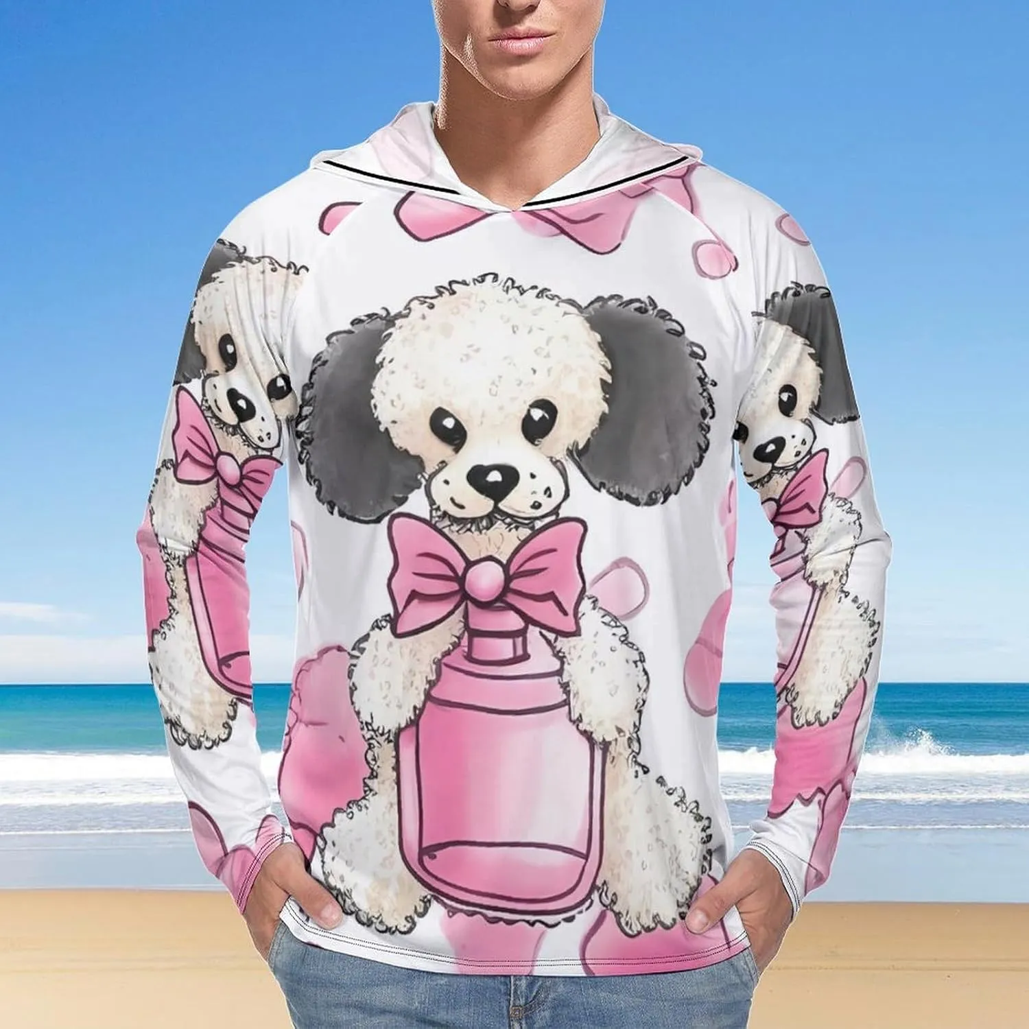 Sun Protection Shirt Long Sleeve Hoodie Cute Poodle Lightweight Rash Guard Quick Dry Sun Shirt for Outdoor