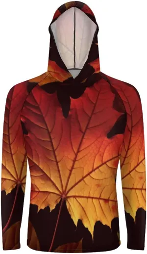Sun Protection Shirt Long Sleeve Hoodie Fall Autumn Leaves Lightweight Rash Guard Quick Dry Sun Shirt for Outdoor