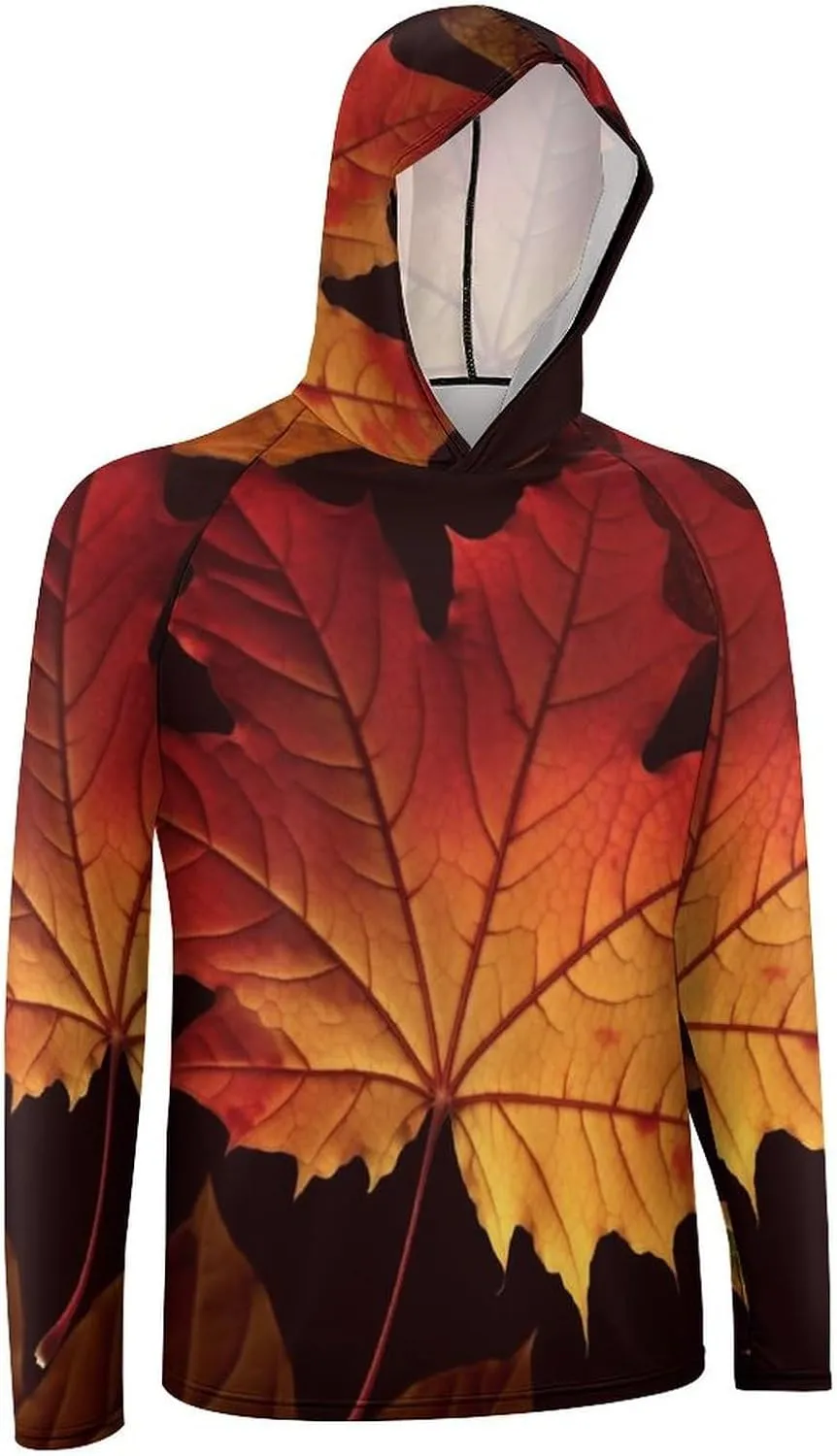 Sun Protection Shirt Long Sleeve Hoodie Fall Autumn Leaves Lightweight Rash Guard Quick Dry Sun Shirt for Outdoor