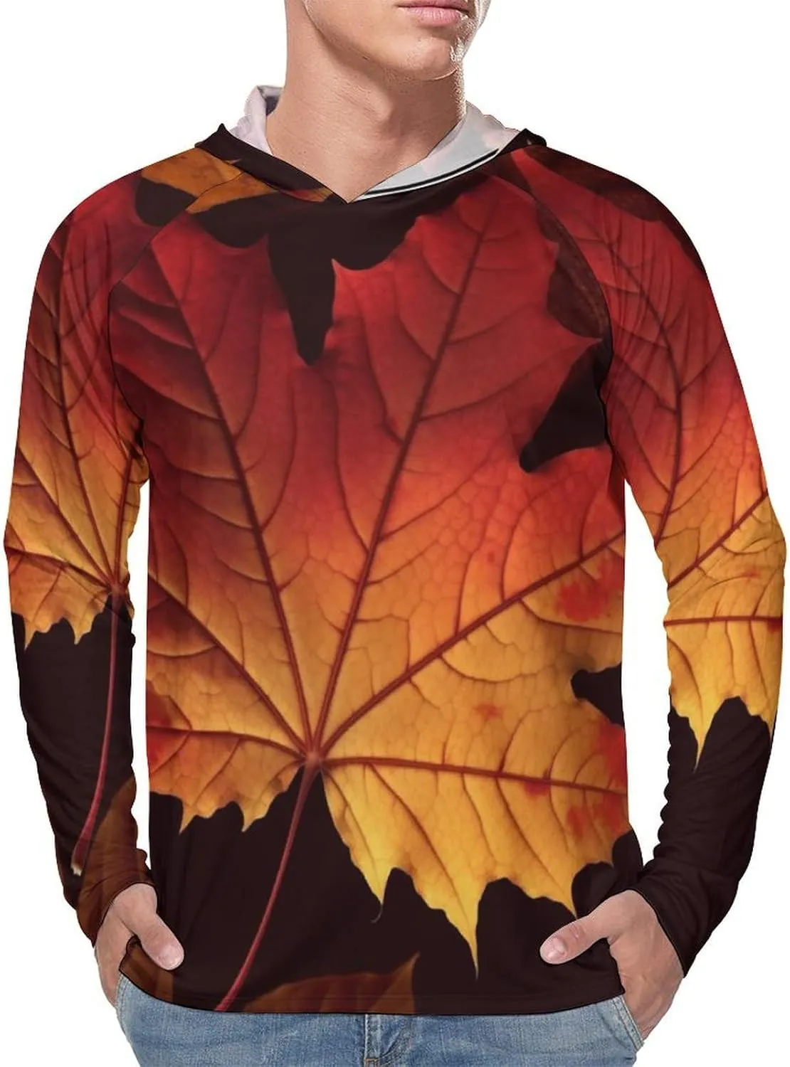 Sun Protection Shirt Long Sleeve Hoodie Fall Autumn Leaves Lightweight Rash Guard Quick Dry Sun Shirt for Outdoor