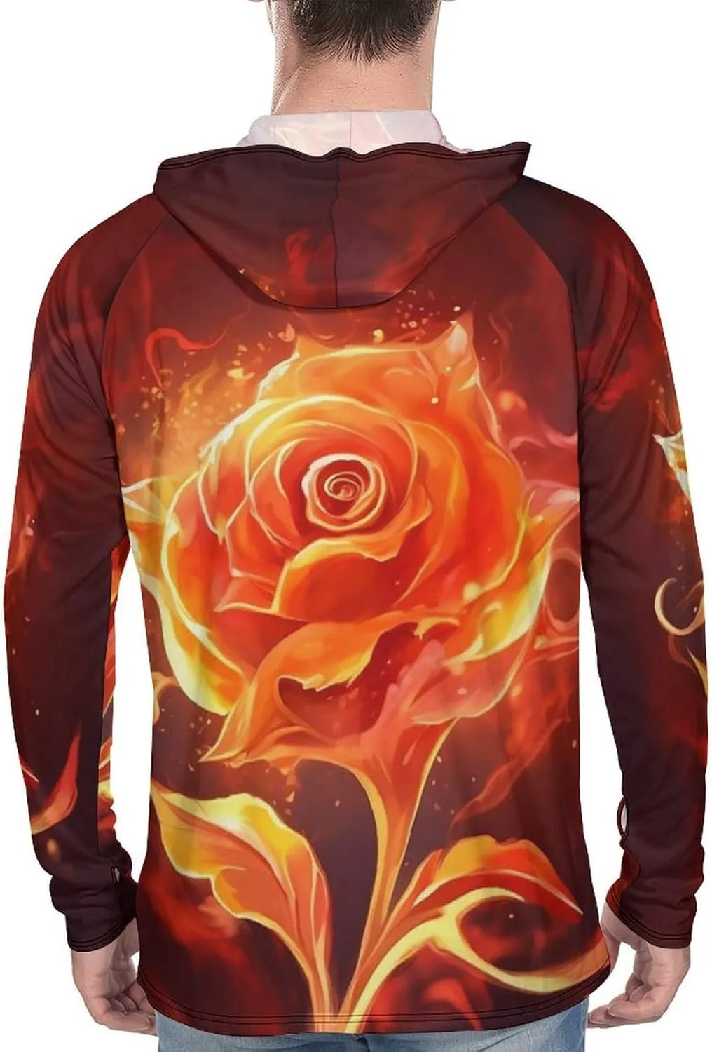Sun Protection Shirt Long Sleeve Hoodie Flame Rose Lightweight Rash Guard Quick Dry Sun Shirt for Outdoor