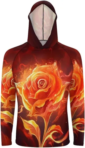Sun Protection Shirt Long Sleeve Hoodie Flame Rose Lightweight Rash Guard Quick Dry Sun Shirt for Outdoor