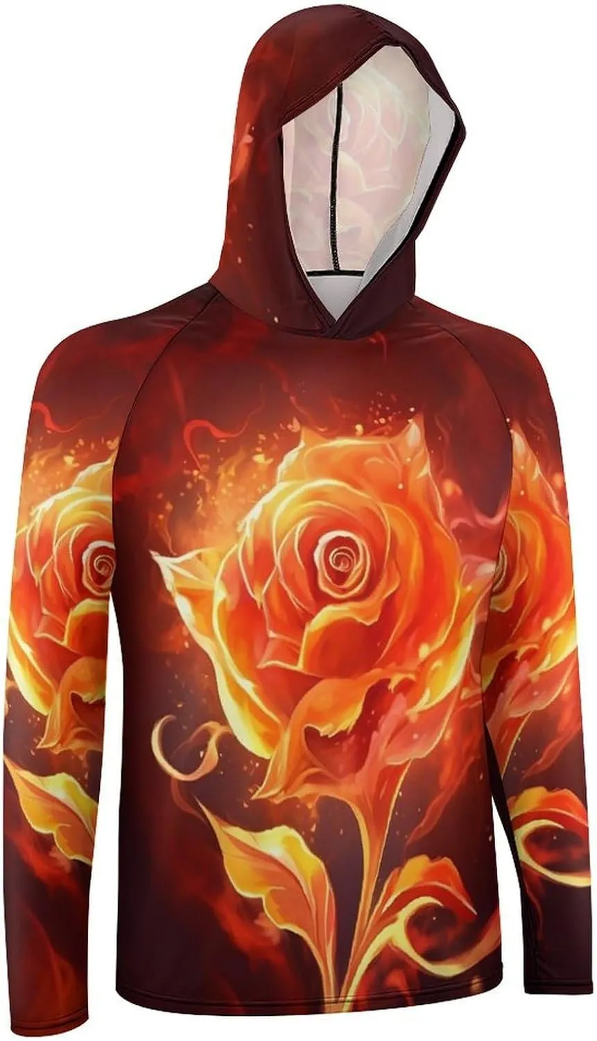 Sun Protection Shirt Long Sleeve Hoodie Flame Rose Lightweight Rash Guard Quick Dry Sun Shirt for Outdoor