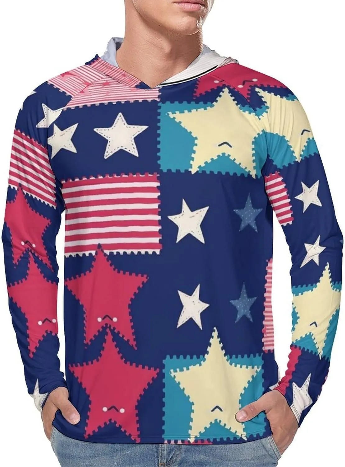Sun Protection Shirt Long Sleeve Hoodie Stars Pattern Lightweight Rash Guard Quick Dry Sun Shirt for Outdoor