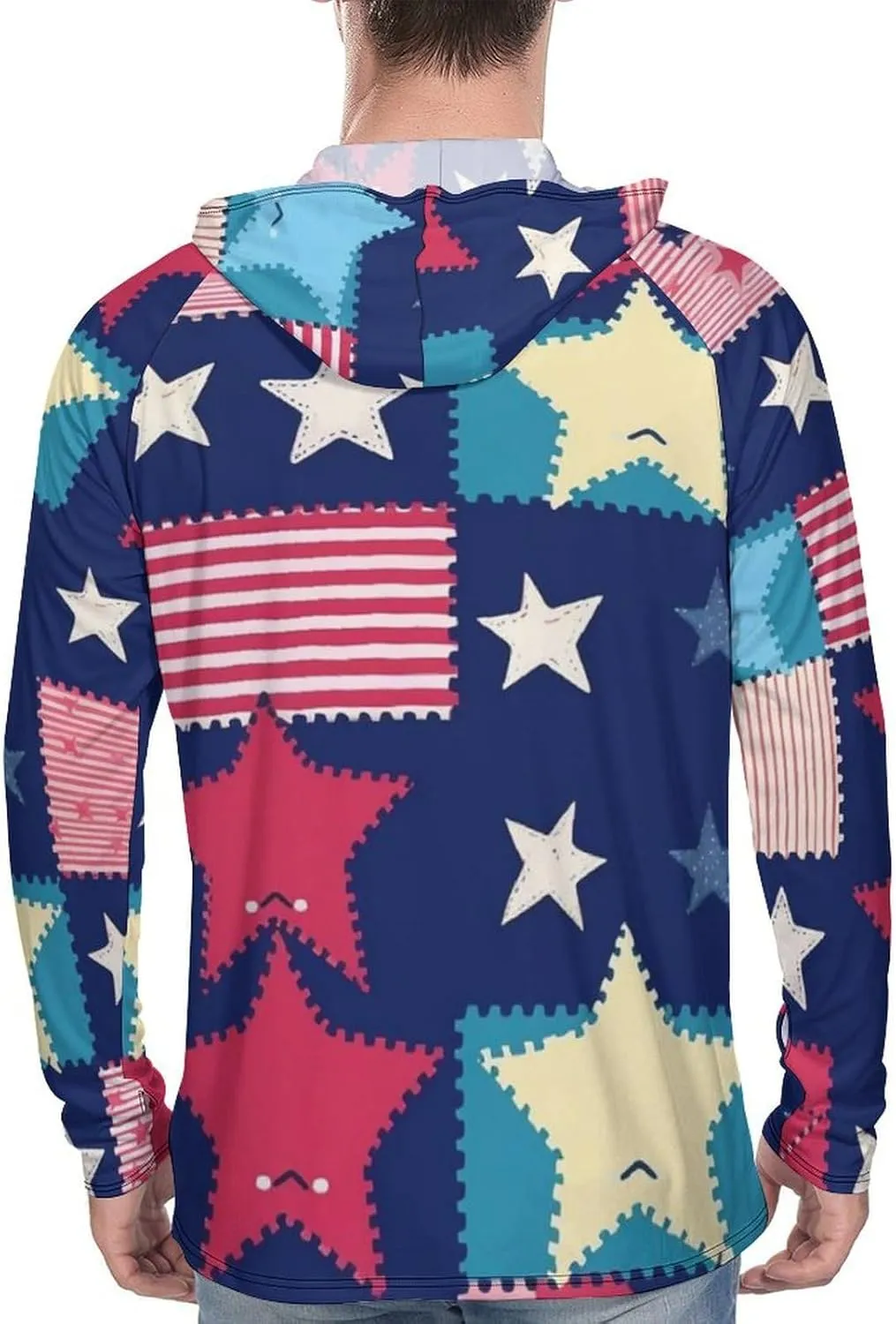 Sun Protection Shirt Long Sleeve Hoodie Stars Pattern Lightweight Rash Guard Quick Dry Sun Shirt for Outdoor