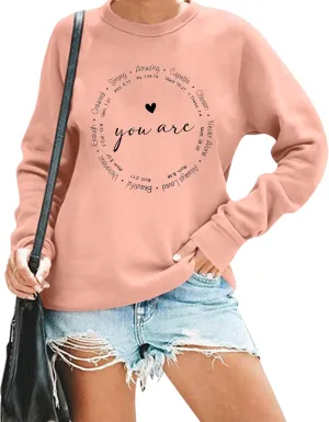 SUPEYA You are Inspiration Sweatshirt Women Christian TShirt Cute Heart Long Sleeve Blessed Saying Tops
