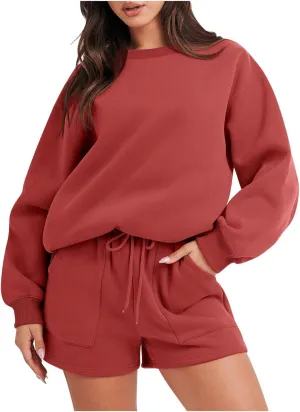 Sweat Sets For Women 2 Piece Outfits Casual Long Sleeve Oversized Sweatshirt With Shorts Matching Lounge Set Sweatsuit