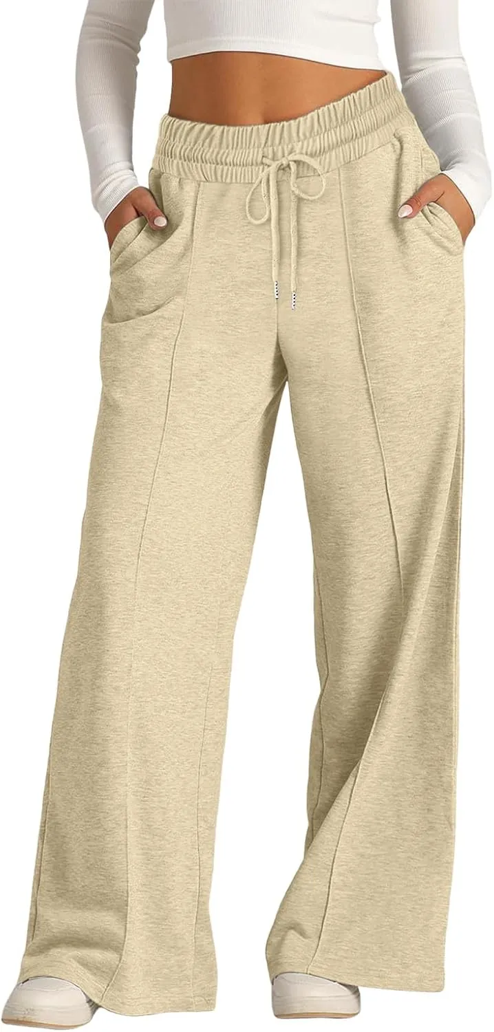 Sweatpants Women Baggy Wide Leg Elastic Drawstring Lounge Pants Straight Leg Open Bottom High Waist Joggers Trouser