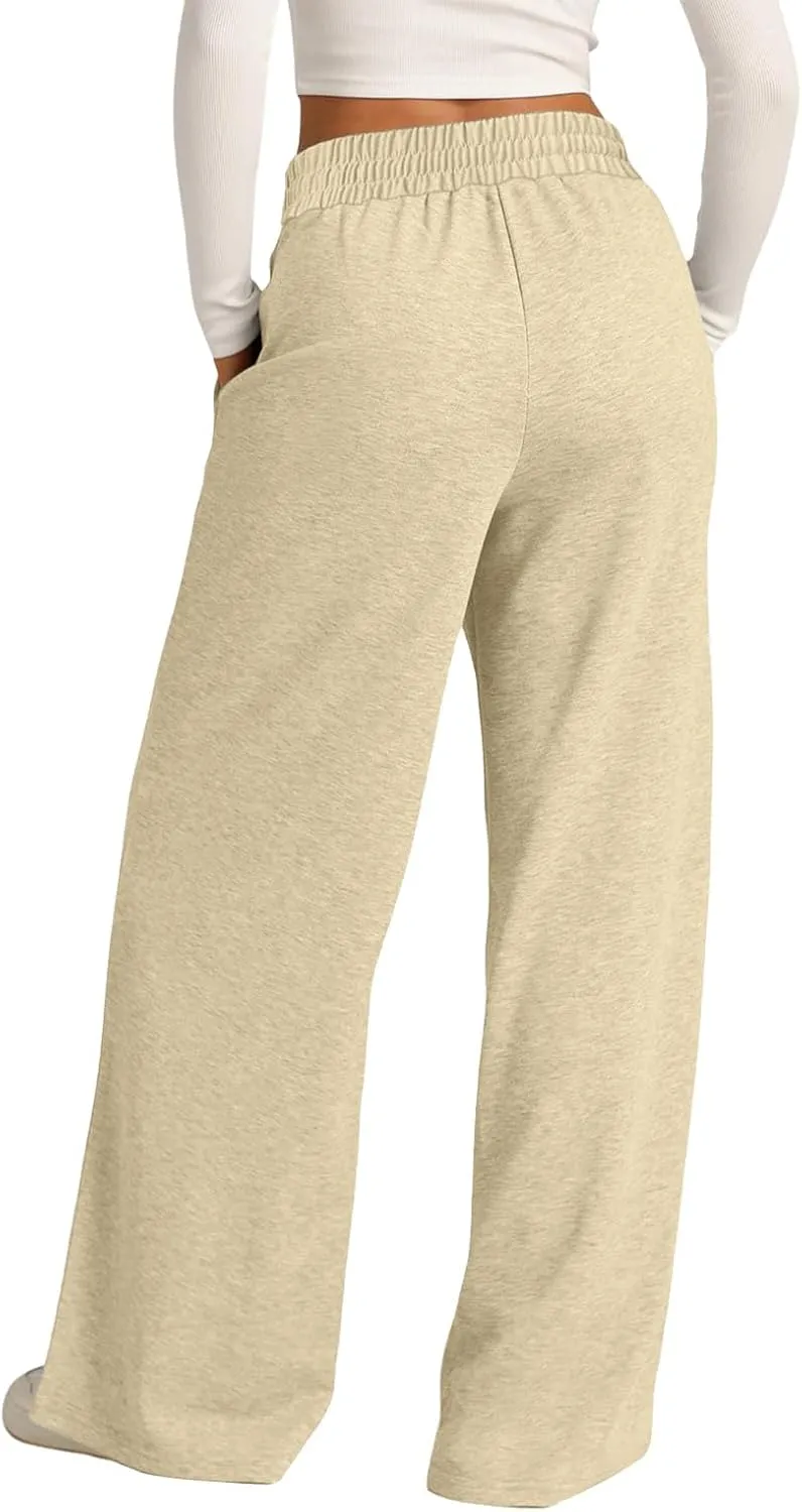Sweatpants Women Baggy Wide Leg Elastic Drawstring Lounge Pants Straight Leg Open Bottom High Waist Joggers Trouser