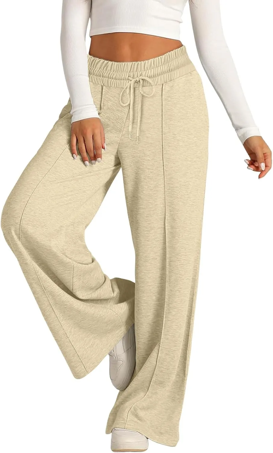 Sweatpants Women Baggy Wide Leg Elastic Drawstring Lounge Pants Straight Leg Open Bottom High Waist Joggers Trouser