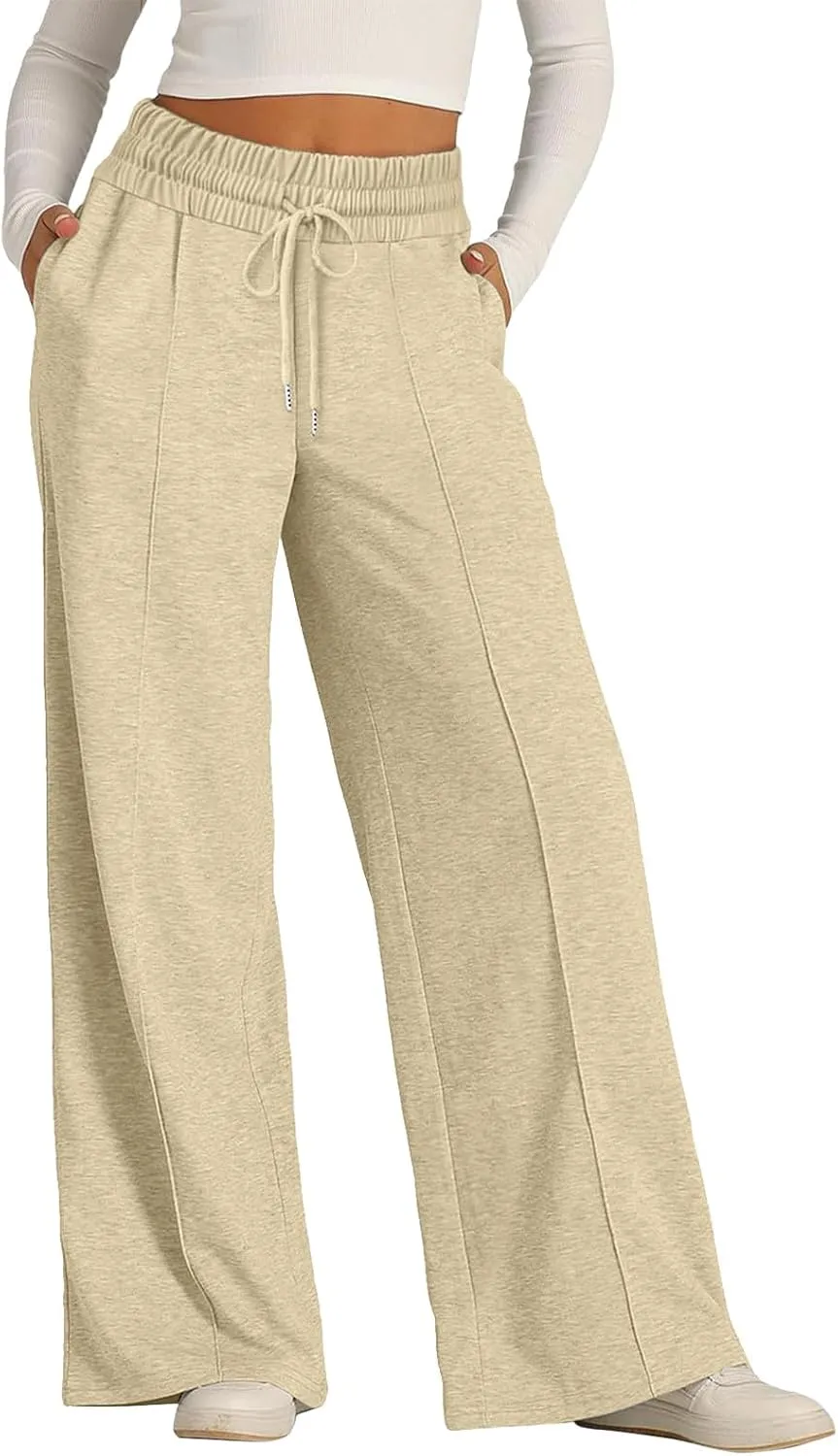 Sweatpants Women Baggy Wide Leg Elastic Drawstring Lounge Pants Straight Leg Open Bottom High Waist Joggers Trouser