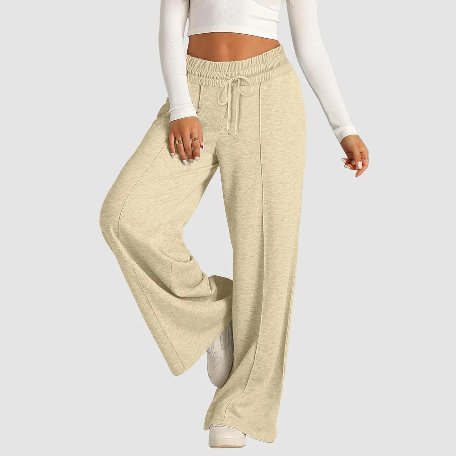 Sweatpants Women Baggy Wide Leg Elastic Drawstring Lounge Pants Straight Leg Open Bottom High Waist Joggers Trouser