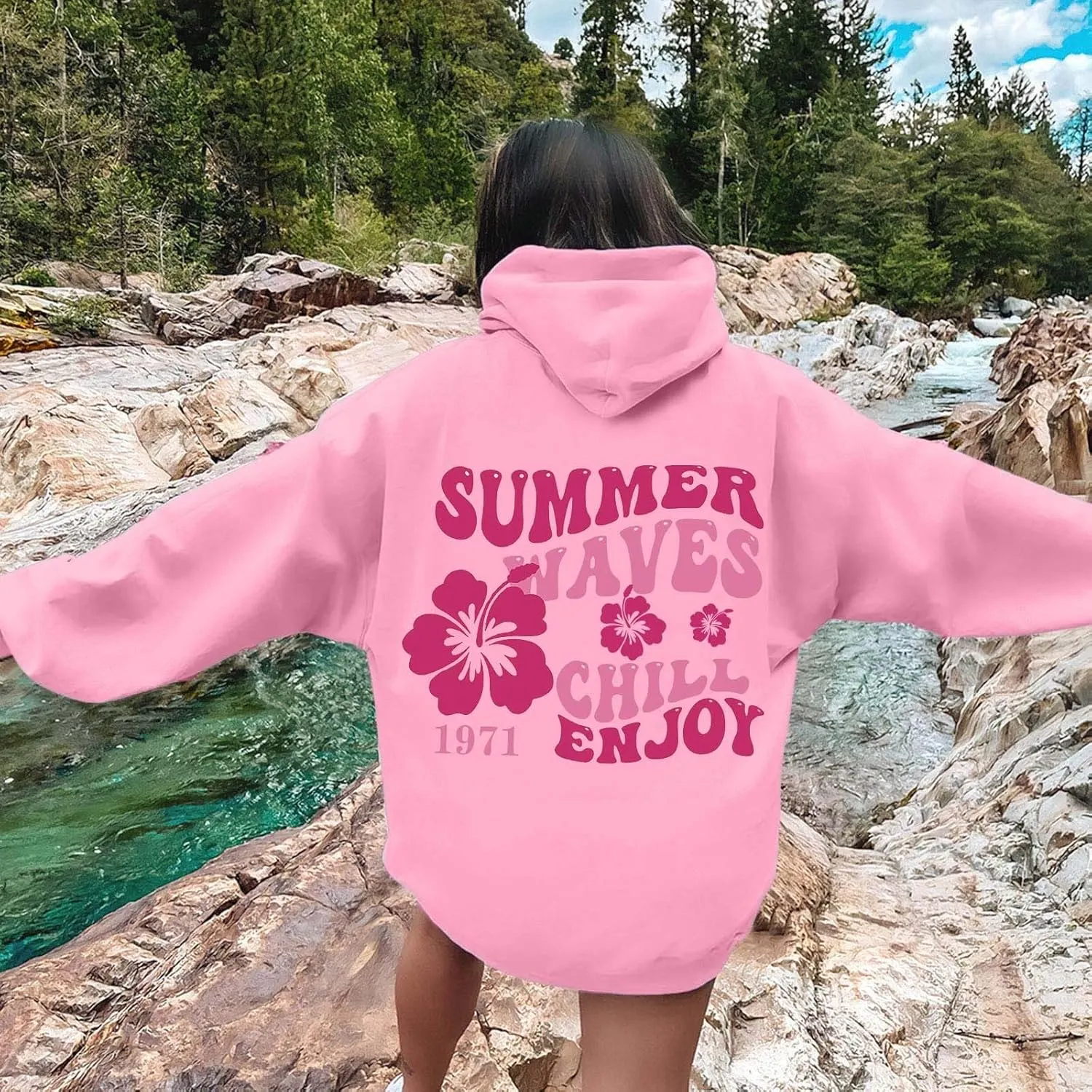 Sweatshirts For Teen Girls Long Sleeve Letter Print Casual Graphic Hoodies Drawstring Pullover Cute Oversized Hoodie