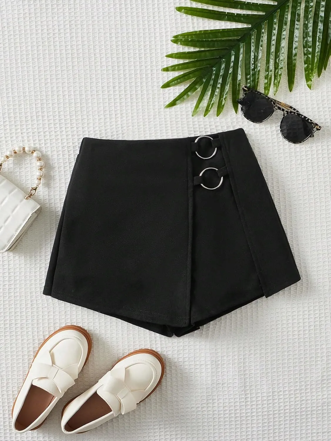SweatyRocks Girl's Casual High Elastic Waist Shorts Split Hem Skorts Plain Skirt Shorts