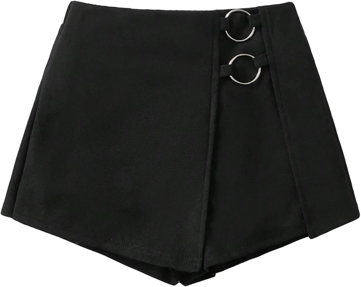 SweatyRocks Girl's Casual High Elastic Waist Shorts Split Hem Skorts Plain Skirt Shorts