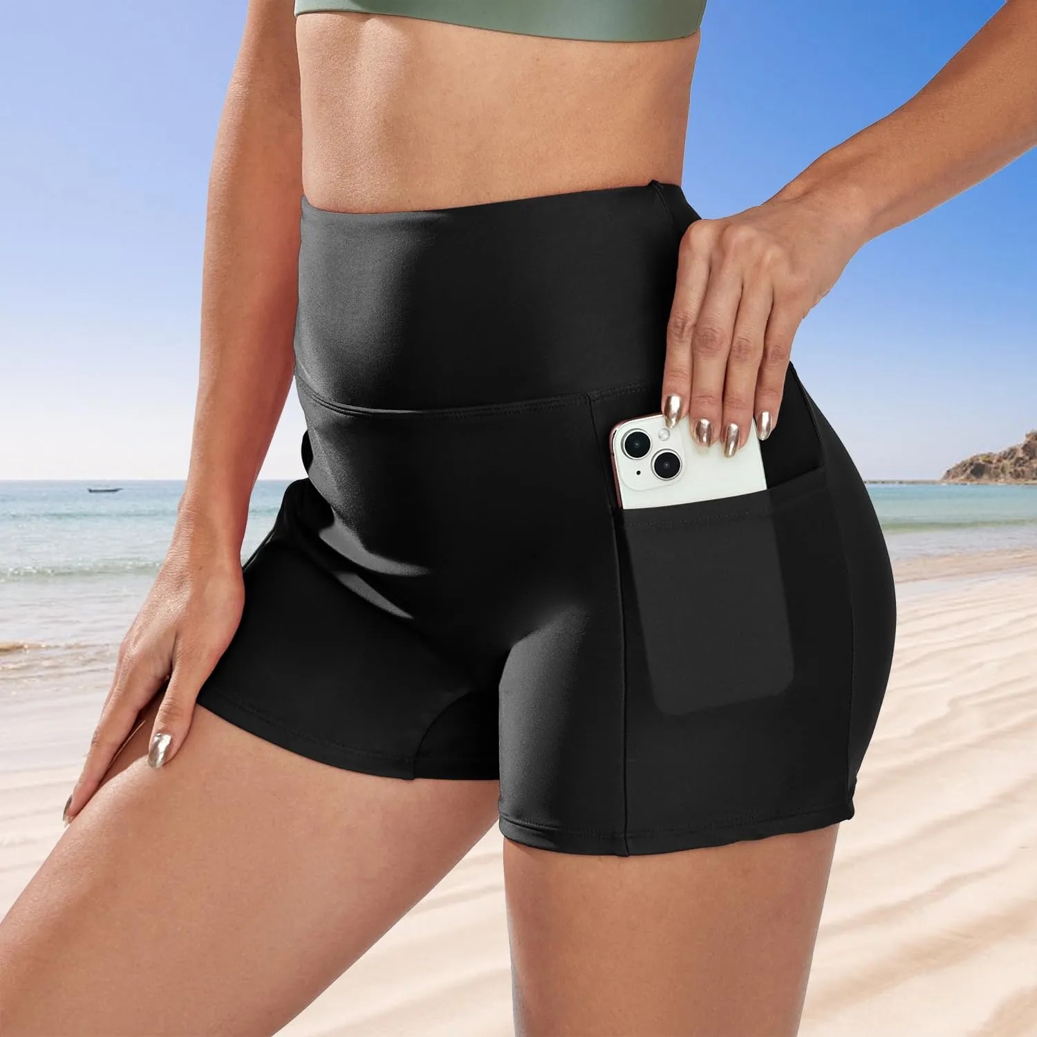 Swim Shorts for Women Stretchy Board Shorts Solid Tankini Bottoms Sport Swimsuit Bottoms