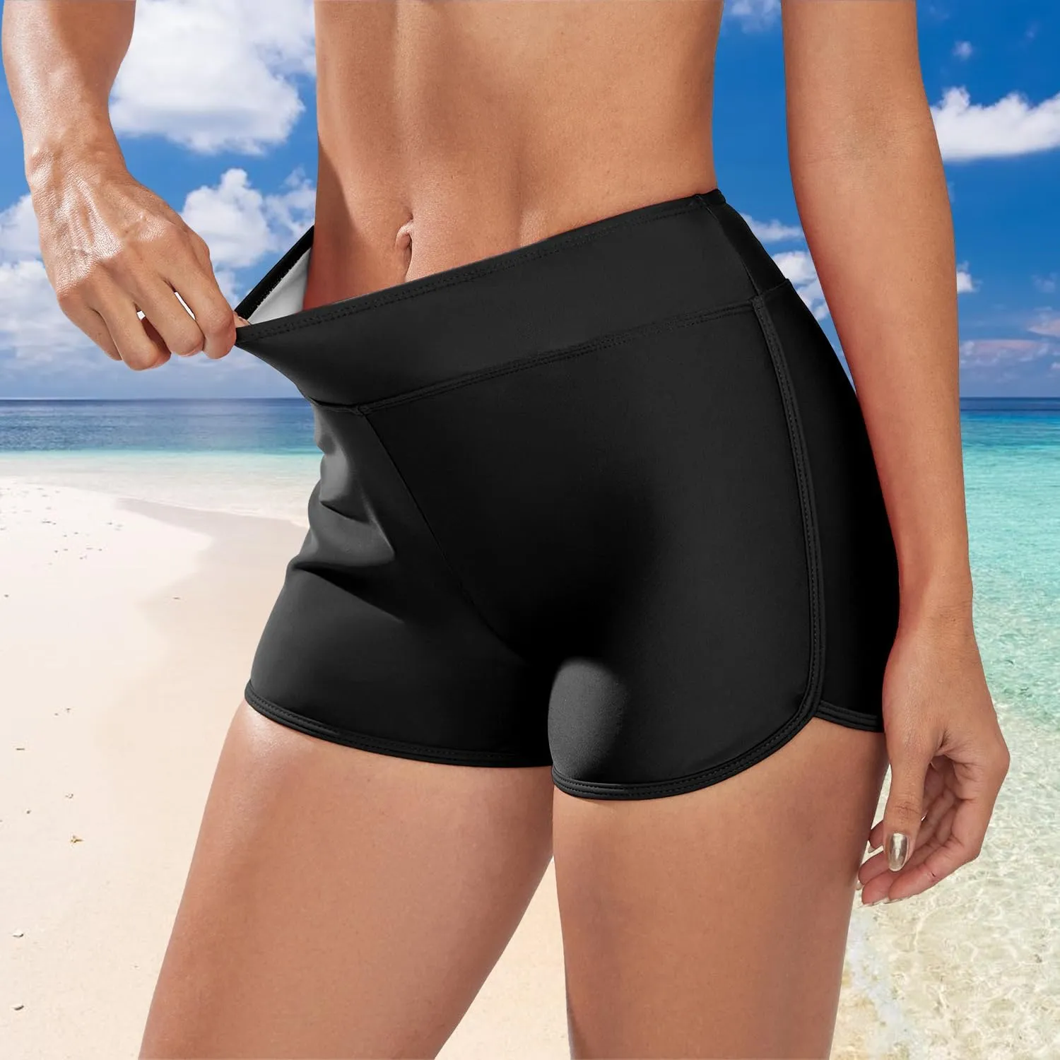 Swim Shorts for Women Stretchy Board Shorts Solid Tankini Bottoms Sport Swimsuit Bottoms