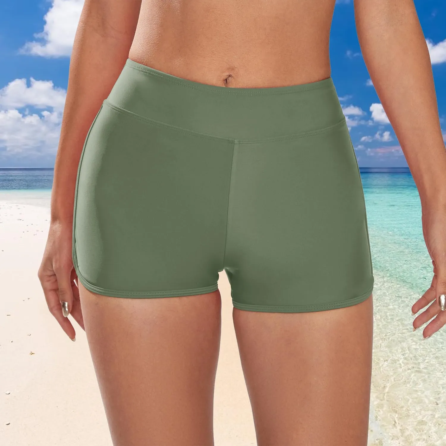 Swim Shorts for Women Stretchy Board Shorts Solid Tankini Bottoms Sport Swimsuit Bottoms