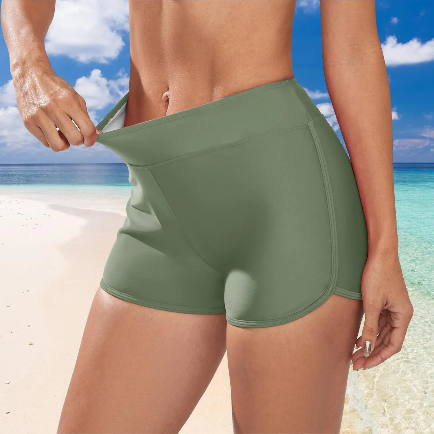Swim Shorts for Women Stretchy Board Shorts Solid Tankini Bottoms Sport Swimsuit Bottoms
