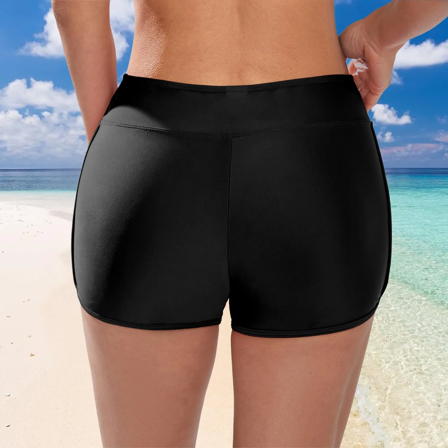 Swim Shorts for Women Stretchy Board Shorts Solid Tankini Bottoms Sport Swimsuit Bottoms