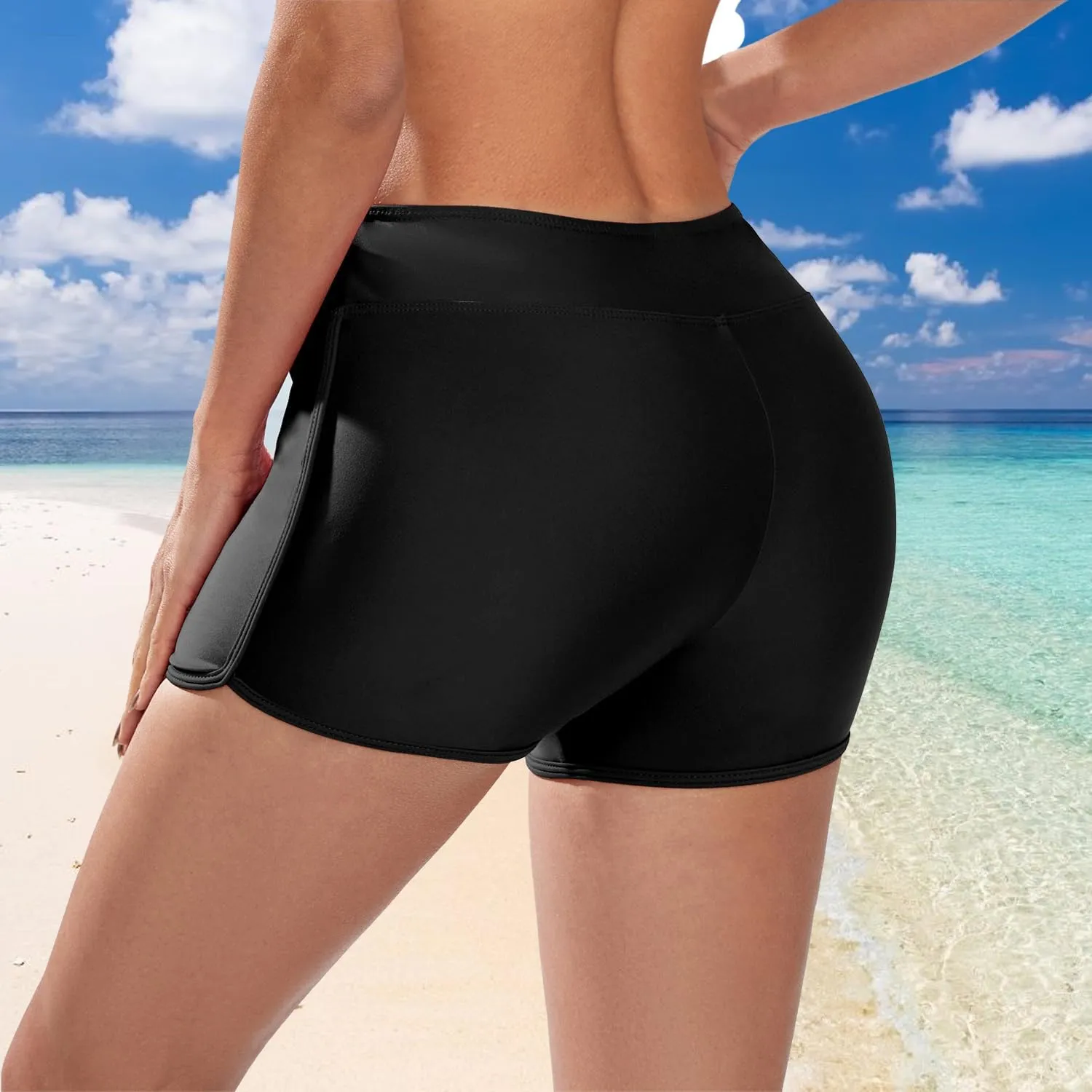 Swim Shorts for Women Stretchy Board Shorts Solid Tankini Bottoms Sport Swimsuit Bottoms