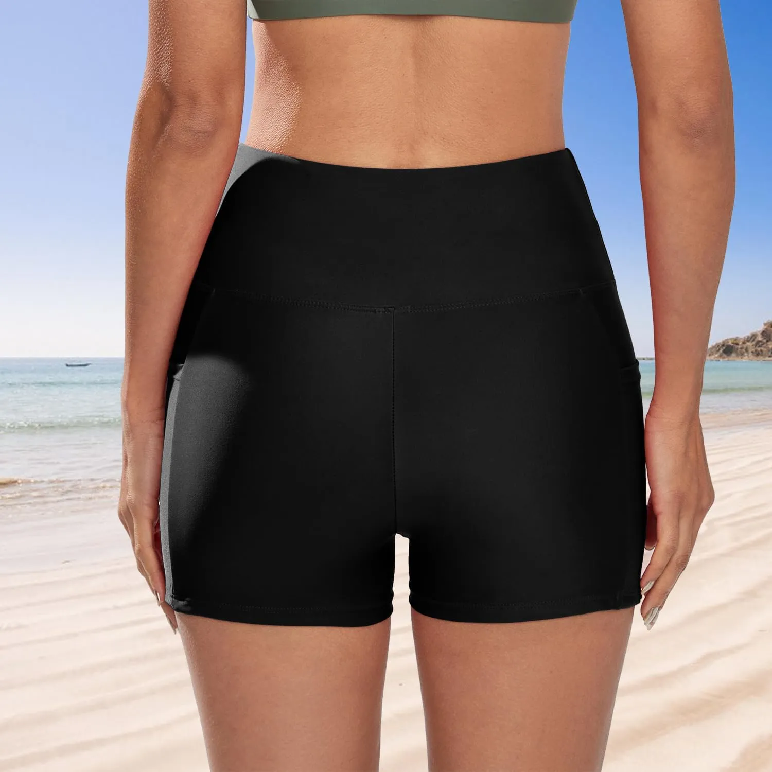 Swim Shorts for Women Stretchy Board Shorts Solid Tankini Bottoms Sport Swimsuit Bottoms