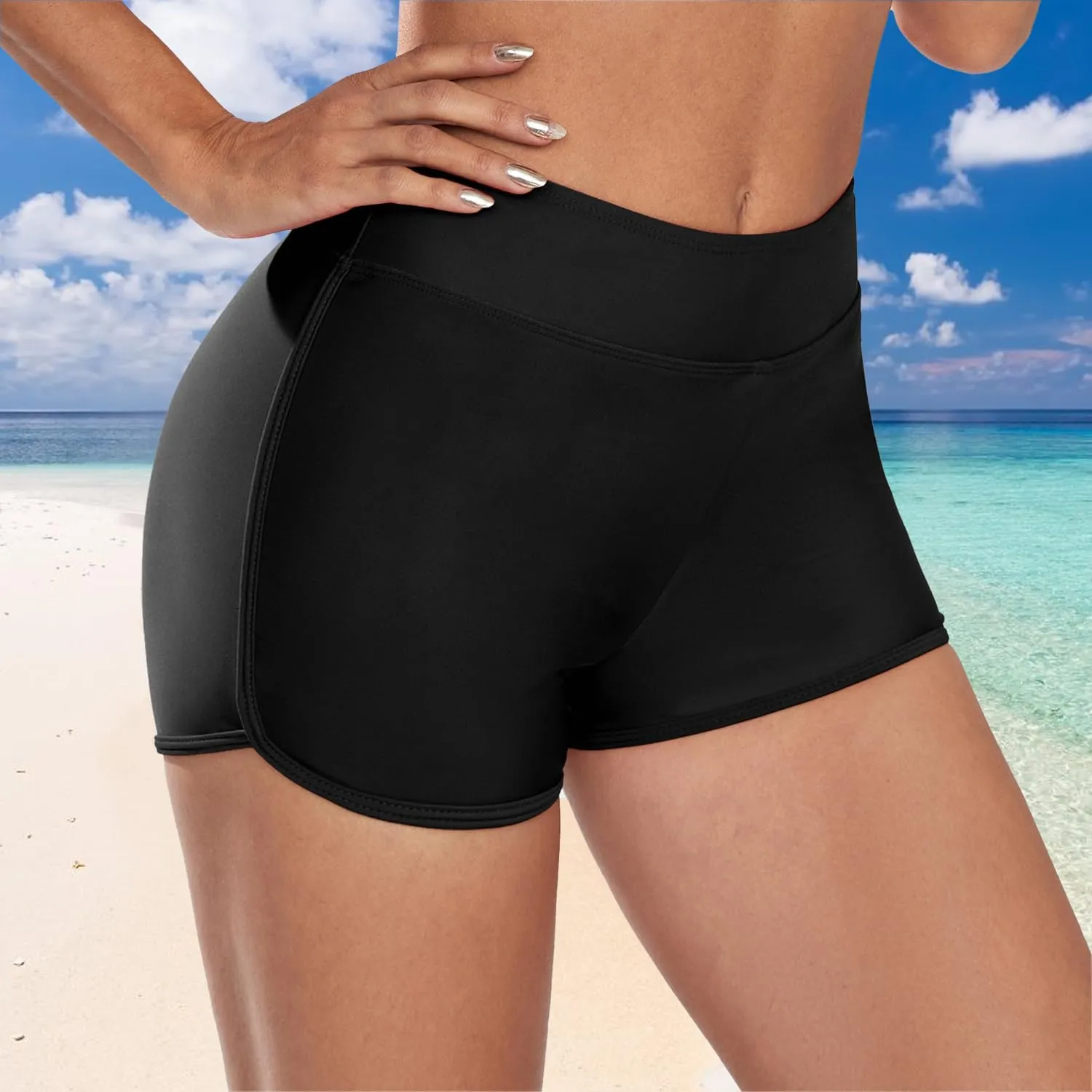 Swim Shorts for Women Stretchy Board Shorts Solid Tankini Bottoms Sport Swimsuit Bottoms