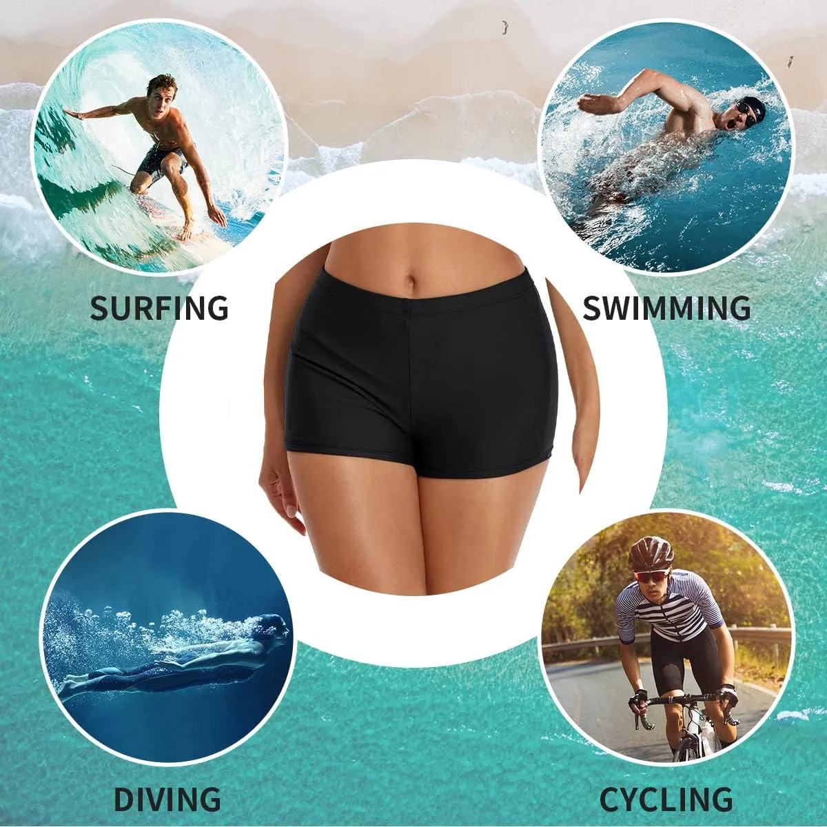 Swim Shorts for Women Stretchy Board Shorts Solid Tankini Bottoms Sport Swimsuit Bottoms
