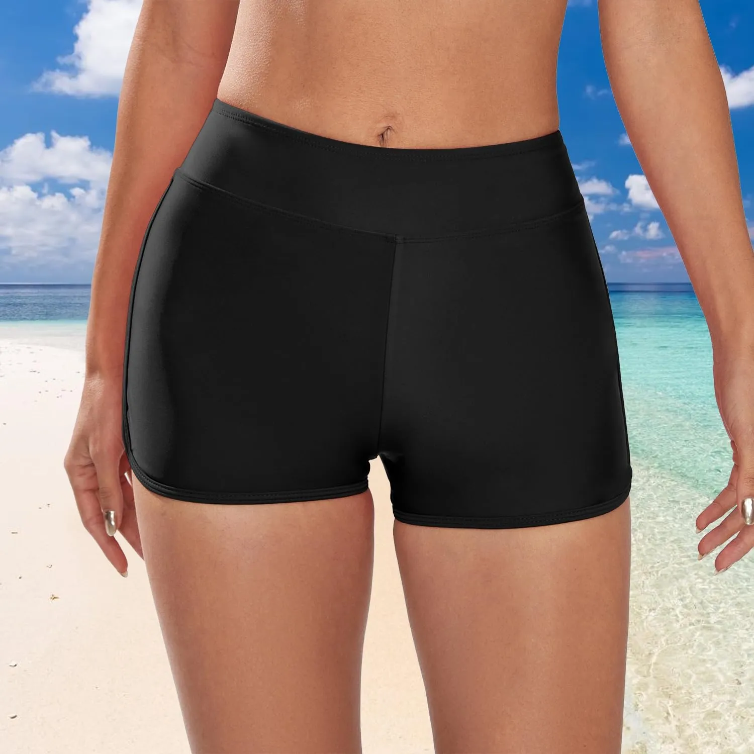 Swim Shorts for Women Stretchy Board Shorts Solid Tankini Bottoms Sport Swimsuit Bottoms