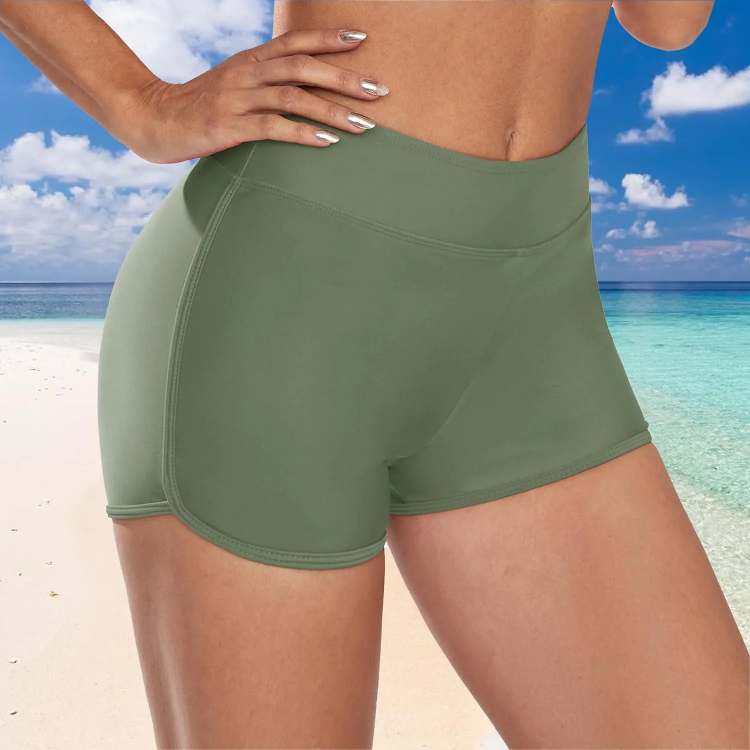Swim Shorts for Women Stretchy Board Shorts Solid Tankini Bottoms Sport Swimsuit Bottoms