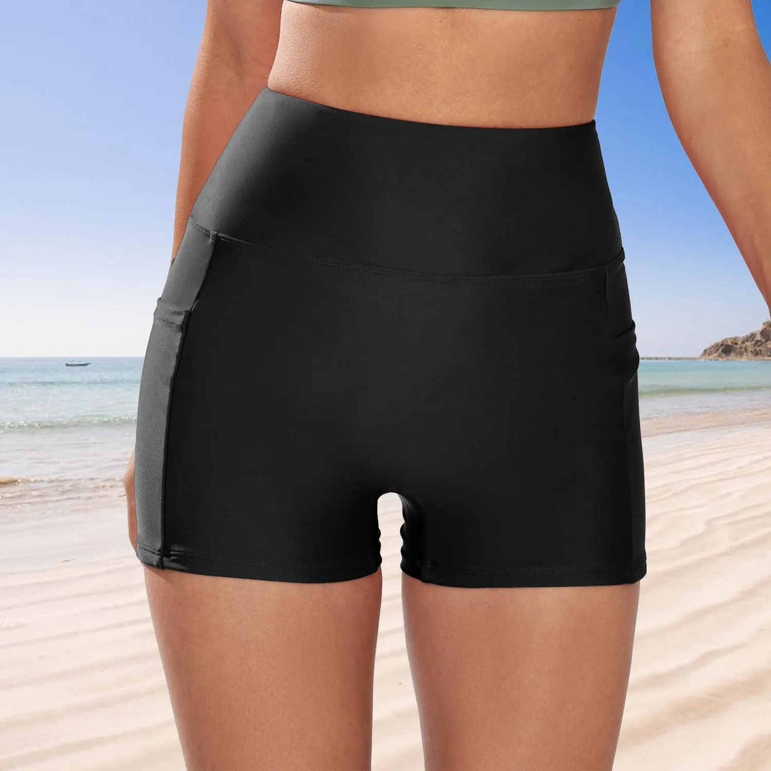 Swim Shorts for Women Stretchy Board Shorts Solid Tankini Bottoms Sport Swimsuit Bottoms