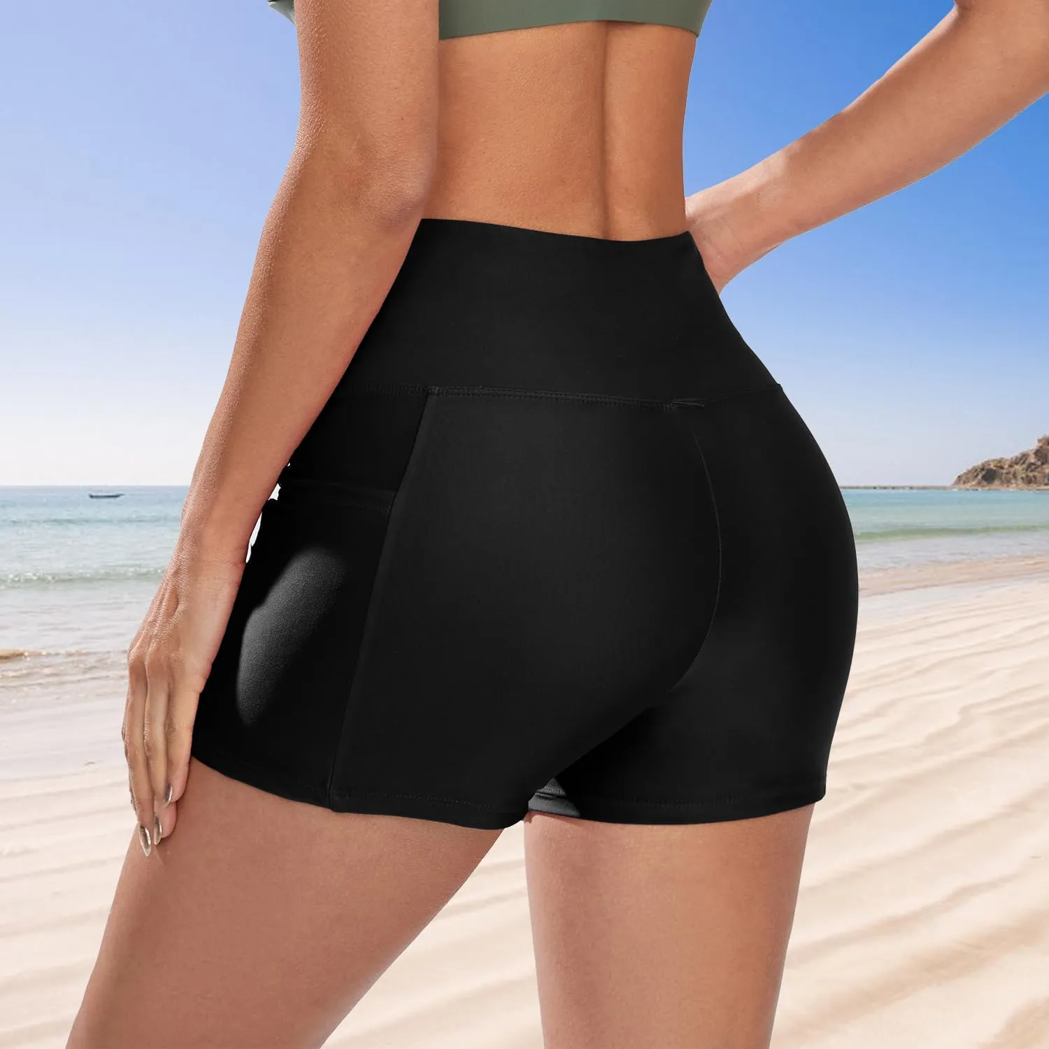 Swim Shorts for Women Stretchy Board Shorts Solid Tankini Bottoms Sport Swimsuit Bottoms