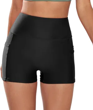 Swim Shorts for Women Stretchy Board Shorts Solid Tankini Bottoms Sport Swimsuit Bottoms