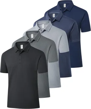 SWISSWELL 5 Pack Mens Polo Shirts Short Sleeve Moisture Wicking Golf Shirt Athletic Summer Casual Collared T-Shirt