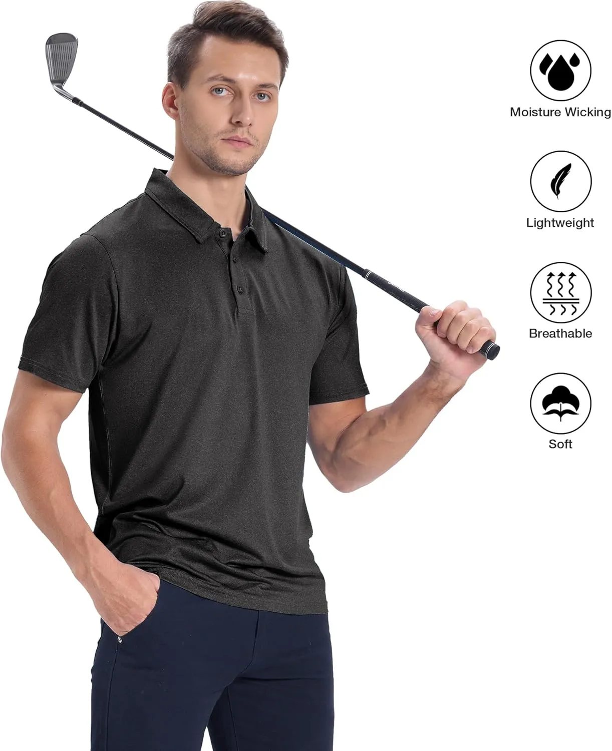 SWISSWELL 5 Pack Mens Polo Shirts Short Sleeve Moisture Wicking Golf Shirt Athletic Summer Casual Collared T-Shirt