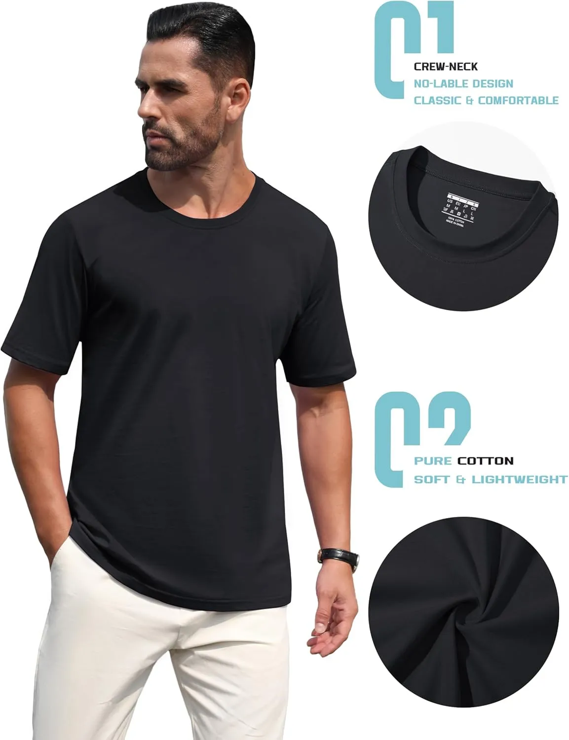 TACVASEN Mens Cotton T Shirt Casual Summer Tshirt Crew-Neck Short Sleeve Soft Tee Classic Basic T-Shirt