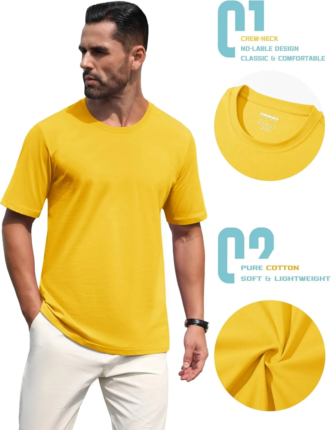 TACVASEN Mens Cotton T Shirt Casual Summer Tshirt Crew-Neck Short Sleeve Soft Tee Classic Basic T-Shirt
