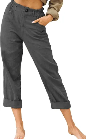 TARIENDY Womens Capri Pants Casual Summer Drawstring Elastic Waist Pant Comfy Lounge Beach Cropped Trousers with Pockets