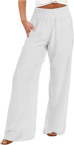 TARIENDY Womens Palazzo Pants Summer Casual Boho Wide Leg High Waisted Trousers Lounge Beach Outfits with Pockets 2025