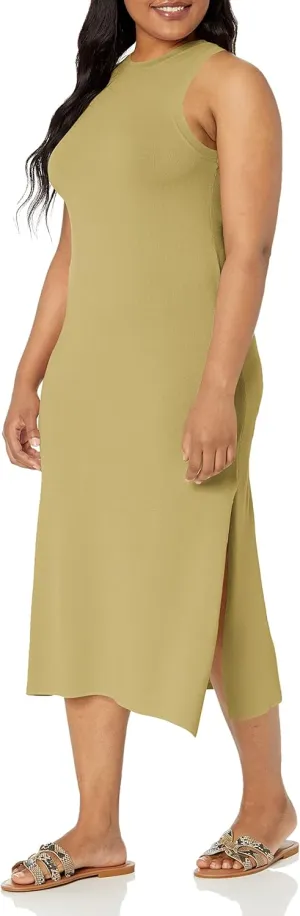 The Drop Women's Gabriela High Neck Cut-in A-line Side-Slit Maxi Sweater Dress