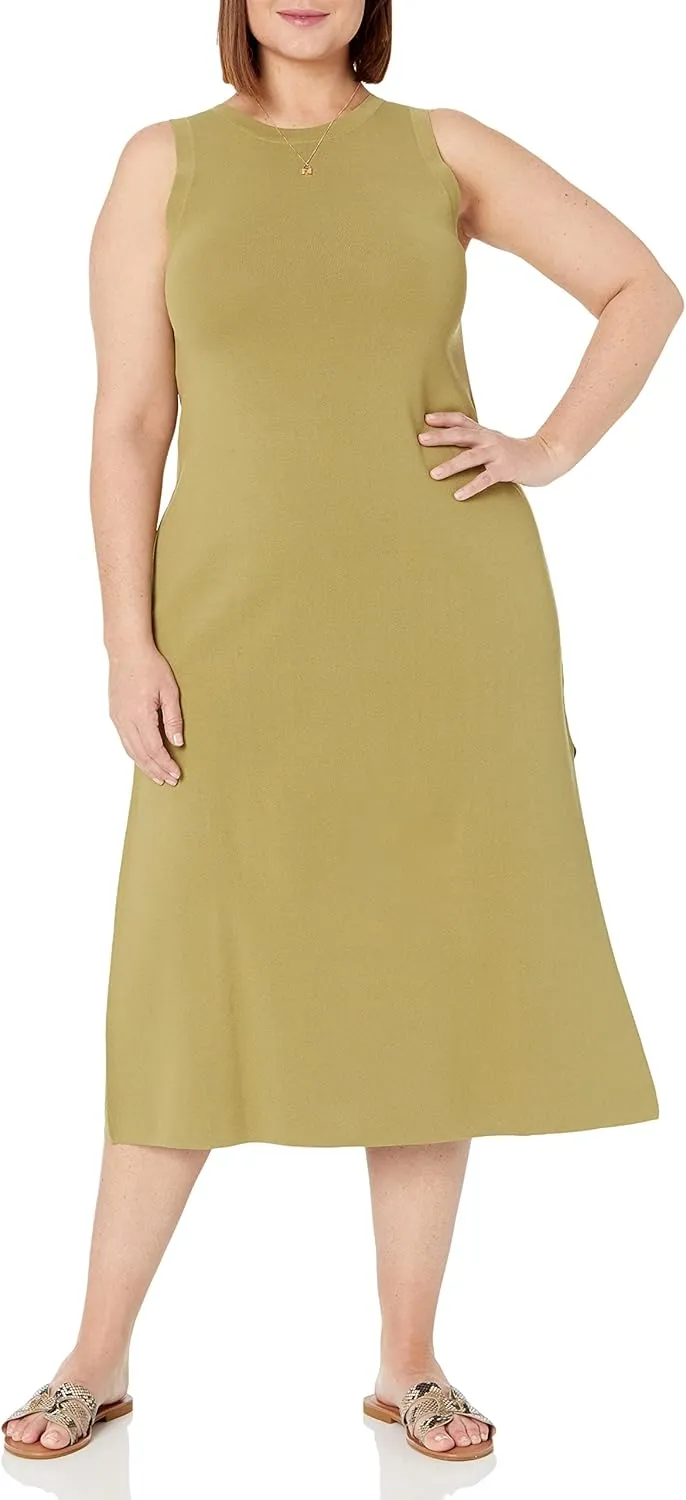 The Drop Women's Gabriela High Neck Cut-in A-line Side-Slit Maxi Sweater Dress