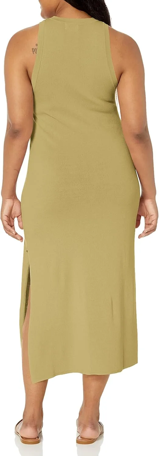 The Drop Women's Gabriela High Neck Cut-in A-line Side-Slit Maxi Sweater Dress